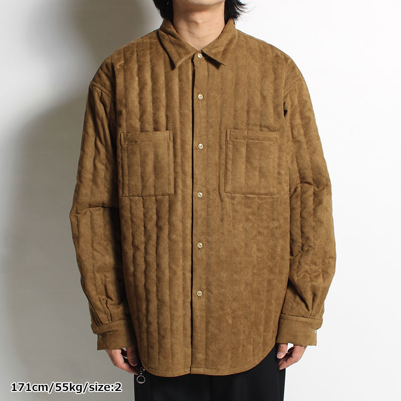 ECO SUEDE QUILTED SHIRT -OLIVE-