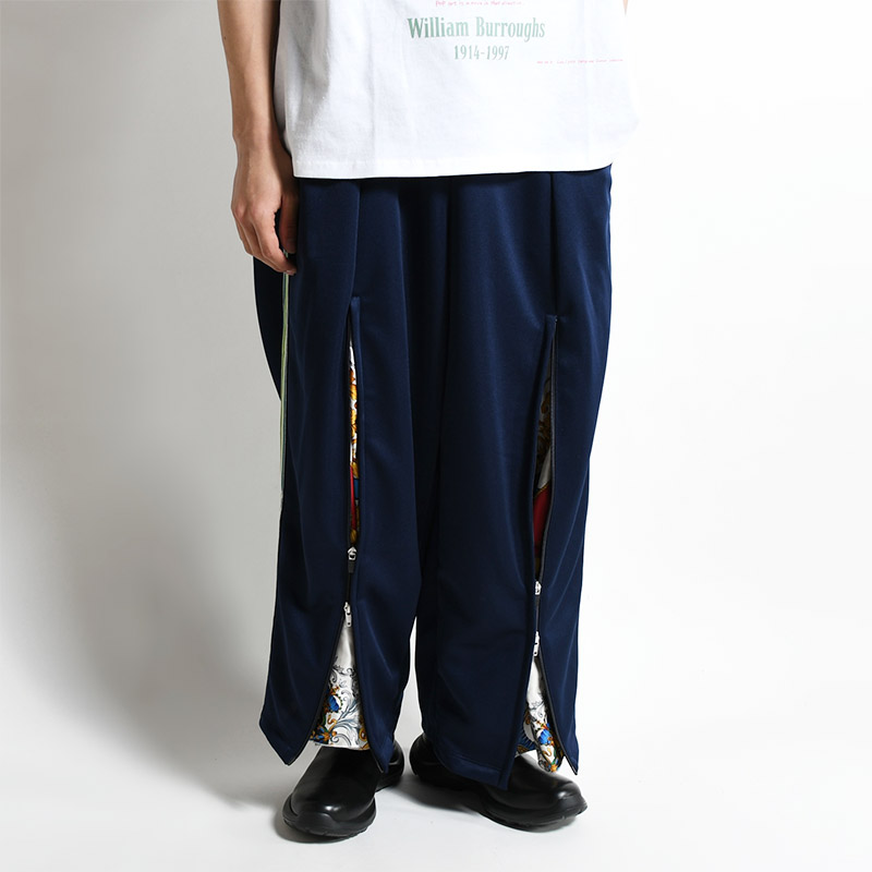 ZIP WIDE TRACK PANTS -NAVY-