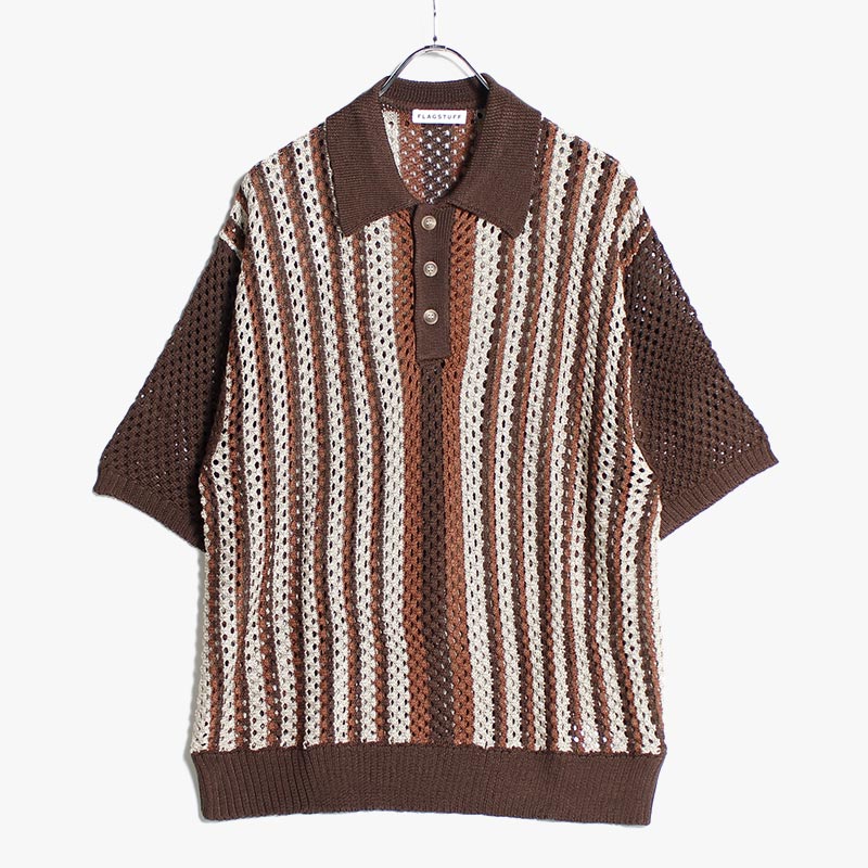 STRIPE KNIT POLO -3.COLOR-(ブラウン)