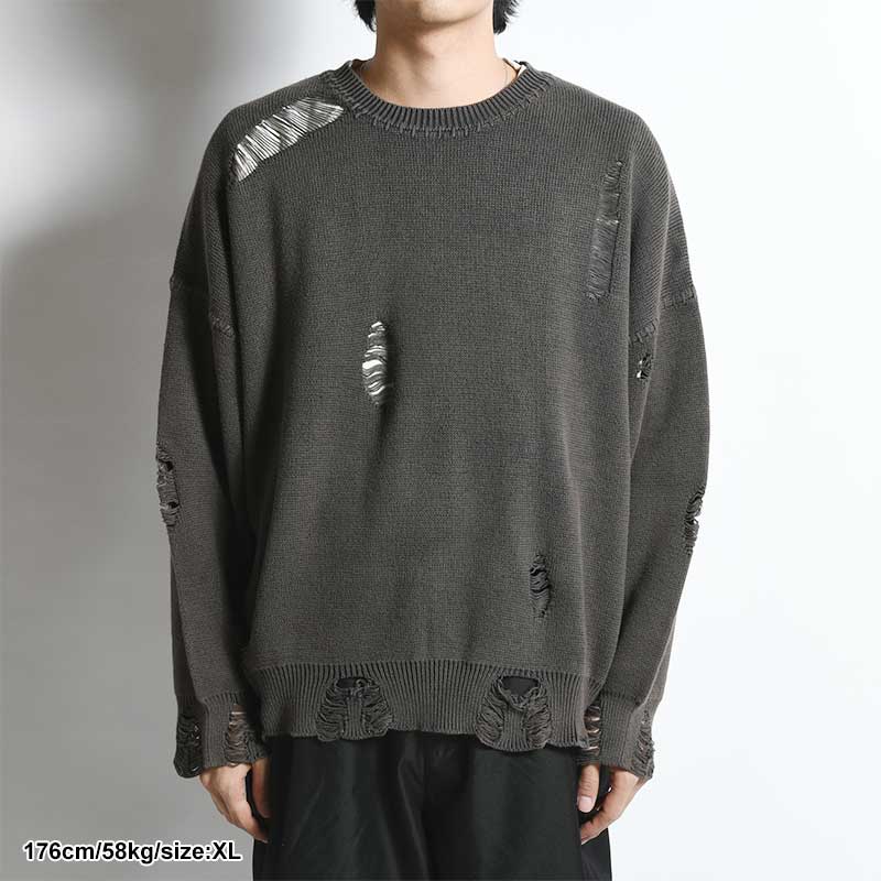 DAMAGE COTTON SWEATER -2.COLOR- | IN ONLINE STORE