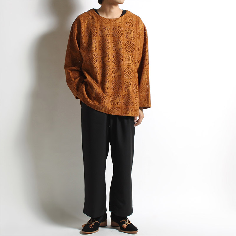 VELVET LACE SMOCK -CAMEL- | IN ONLINE STORE