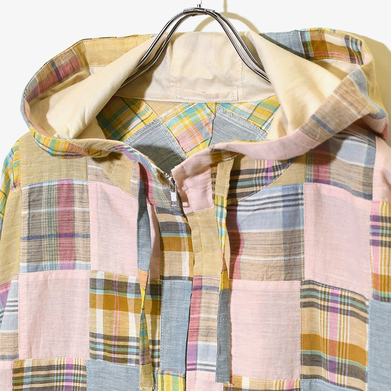 Patchwork Kimono Sleeve Hooded Blouson -BROWN MULTI-