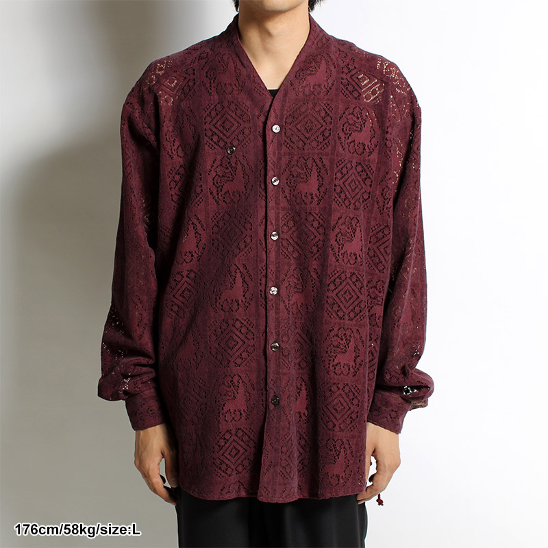 VELVET LACE WA-NECK SHIRT -DARKPURPLE-