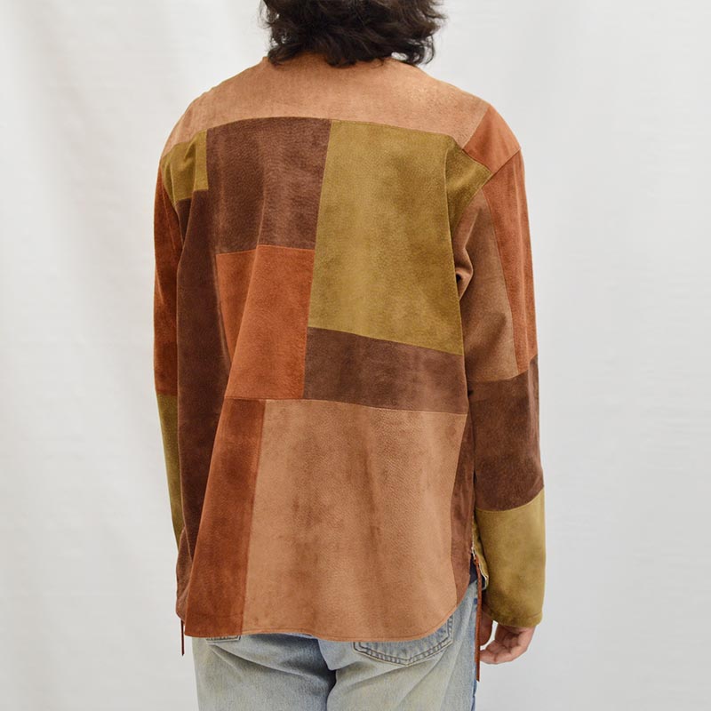 NY PATCHWORK LEATHER PULL OVER JACKET -BROWN-