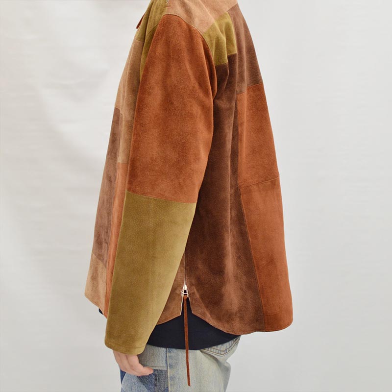 NY PATCHWORK LEATHER PULL OVER JACKET -BROWN-