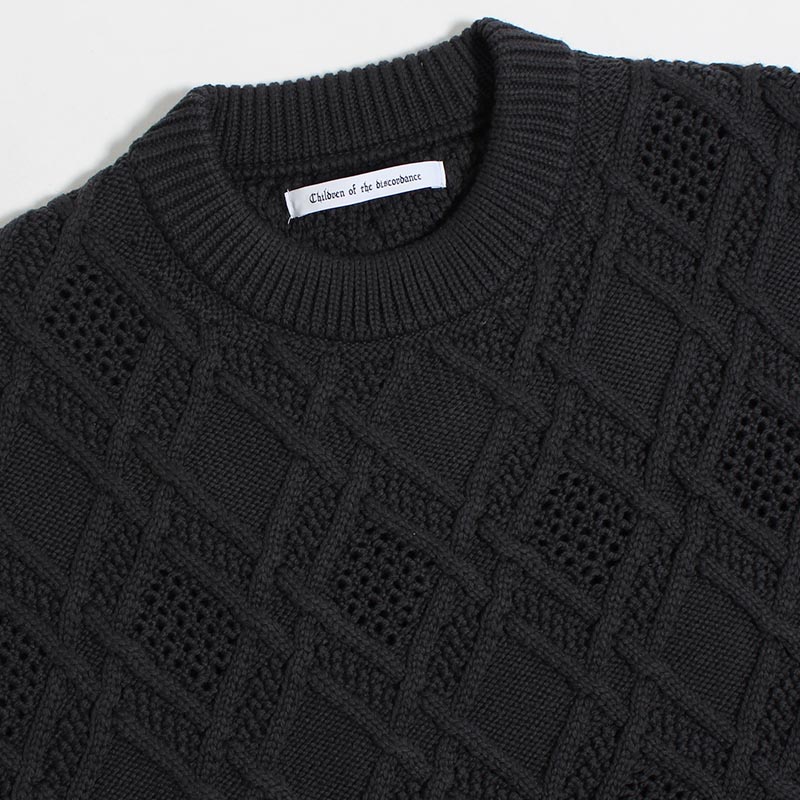 GRATE TEX MESH KNIT PULLOVER -BLACK- | IN ONLINE STORE