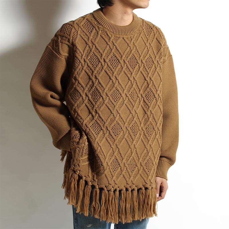 GRATE TEX MESH KNIT PULLOVER -BROWN-