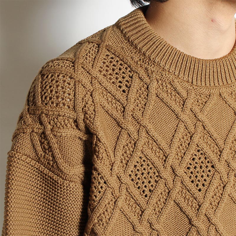 GRATE TEX MESH KNIT PULLOVER -BROWN-