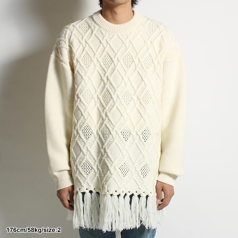 GRATE TEX MESH KNIT PULLOVER -WHITE-