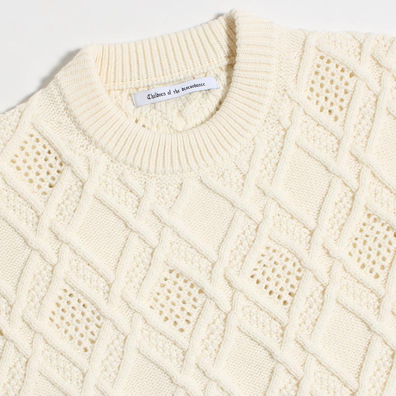 GRATE TEX MESH KNIT PULLOVER -WHITE-