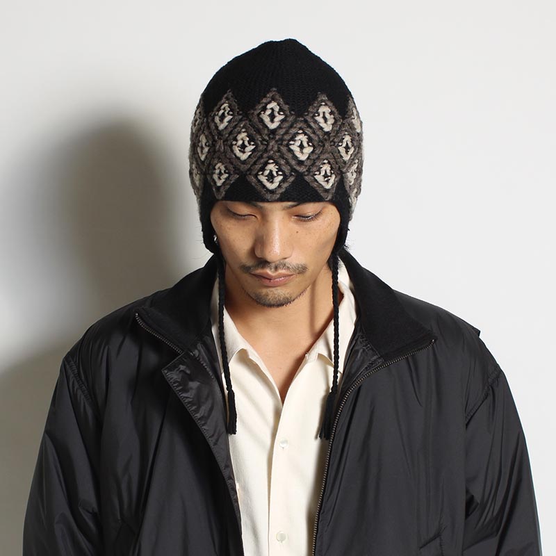 5G HAND EMBROIDERY NATIVE KNIT CAP -BLACK-