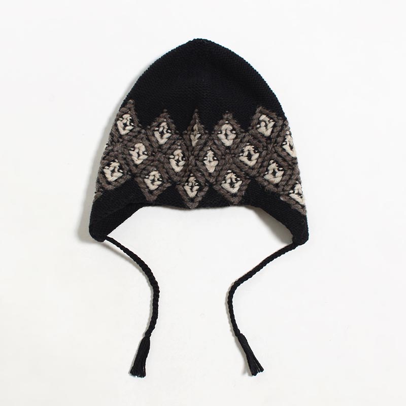5G HAND EMBROIDERY NATIVE KNIT CAP -BLACK-