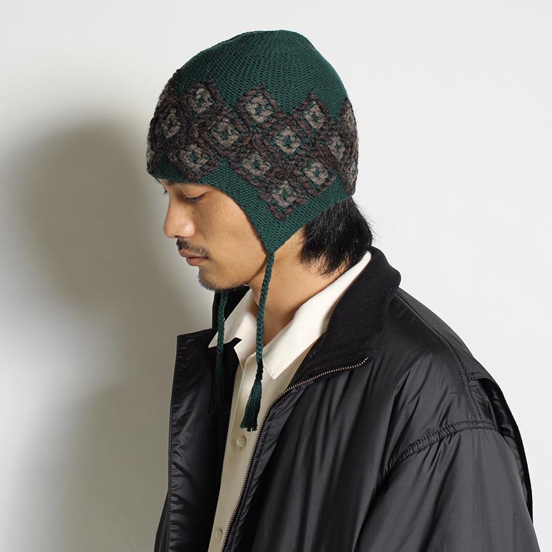 5G HAND EMBROIDERY NATIVE KNIT CAP -GREEN- | IN ONLINE STORE