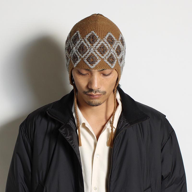 5G HAND EMBROIDERY NATIVE KNIT CAP -BEIGE-