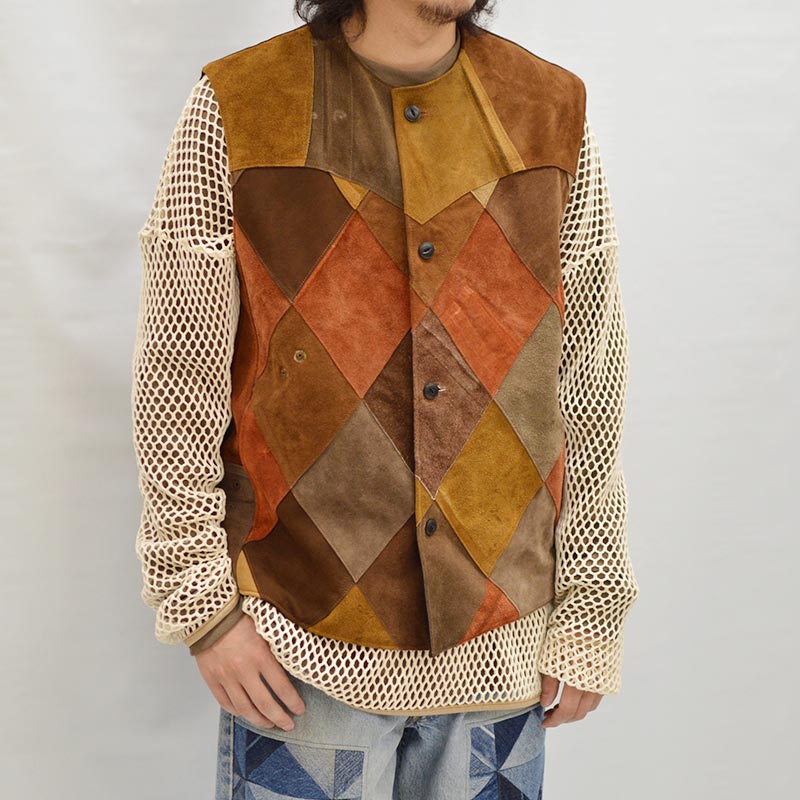 NY LEATHER PATCHWORK VEST -BROWN- | IN ONLINE STORE