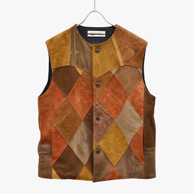 NY LEATHER PATCHWORK VEST -BROWN-