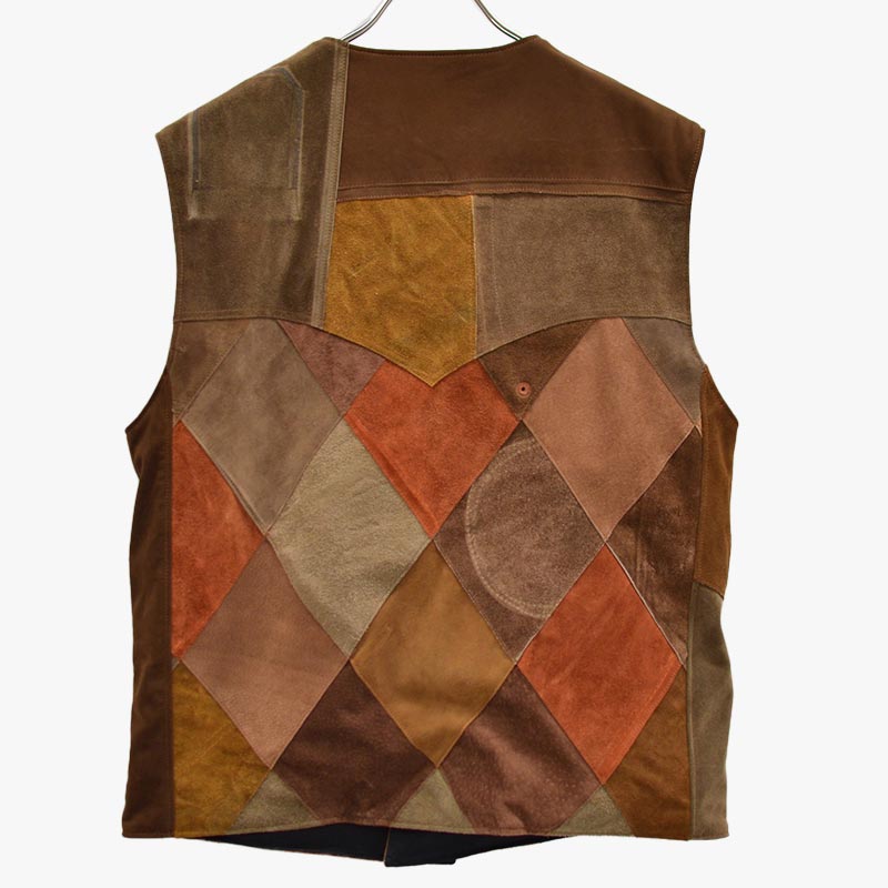 NY LEATHER PATCHWORK VEST -BROWN-