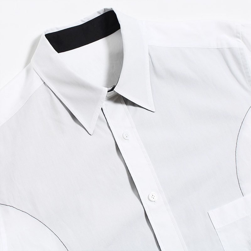 BLACK AND WHITE SHIRT WITH DECONSTRUCTED PLACKET -WHITE-
