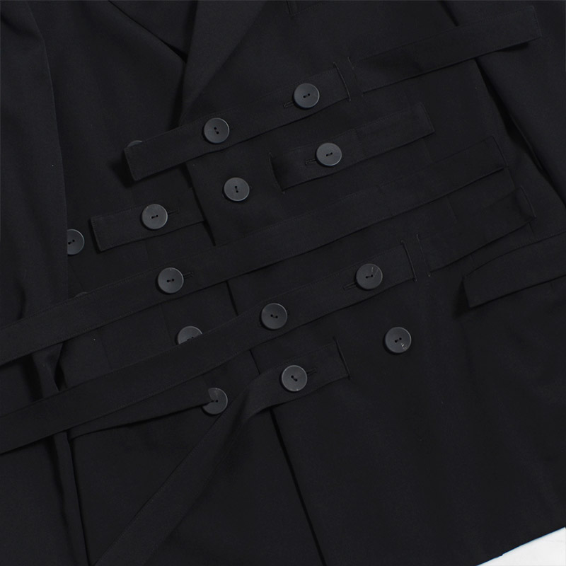 DOUBLE BREASTED JACKET WITH 5-BELTS -BLACK-