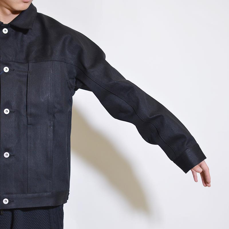 Black Selvedge Denim Kimono Sleeve Trucker Jacket -BLACK-