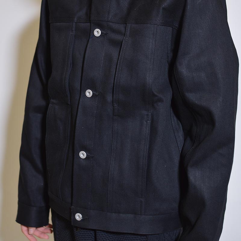 Black Selvedge Denim Kimono Sleeve Trucker Jacket -BLACK-