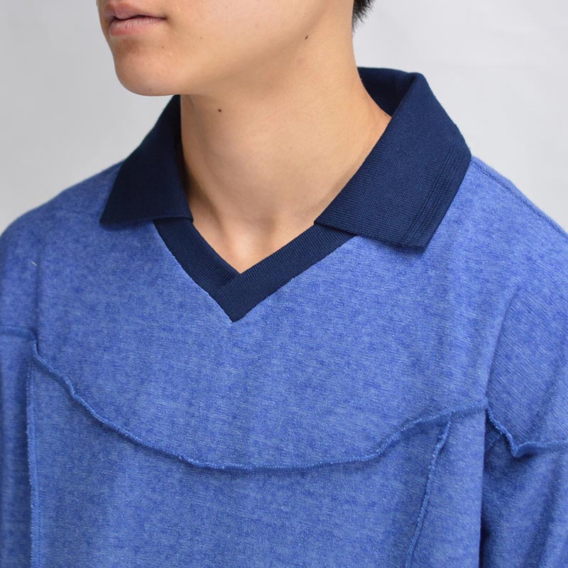 V NECK POLO SHIRT -BLUE- | IN ONLINE STORE