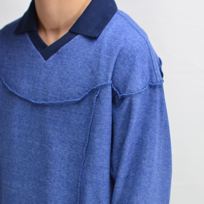 V NECK POLO SHIRT -BLUE- | IN ONLINE STORE