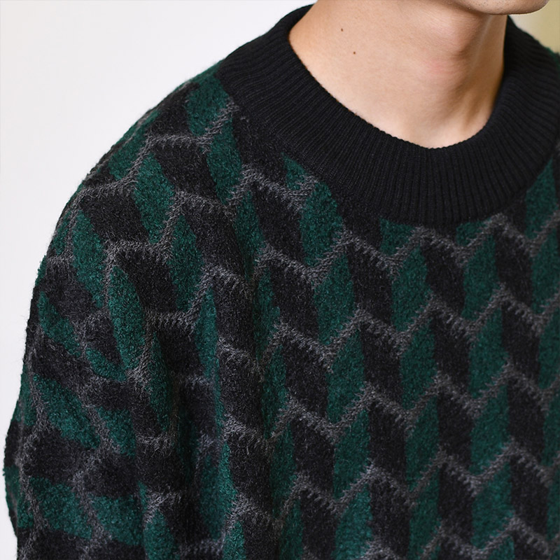 Zig Zag Knit Sweater -BLACK/DARKTEAL- | IN ONLINE STORE