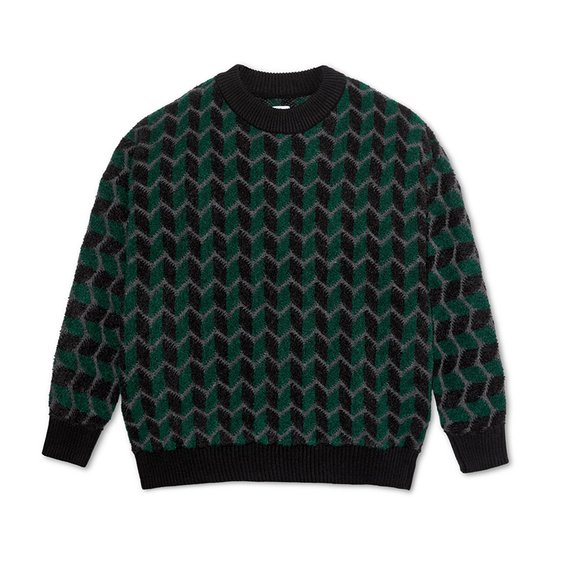 Zig Zag Knit Sweater -BLACK/DARKTEAL-