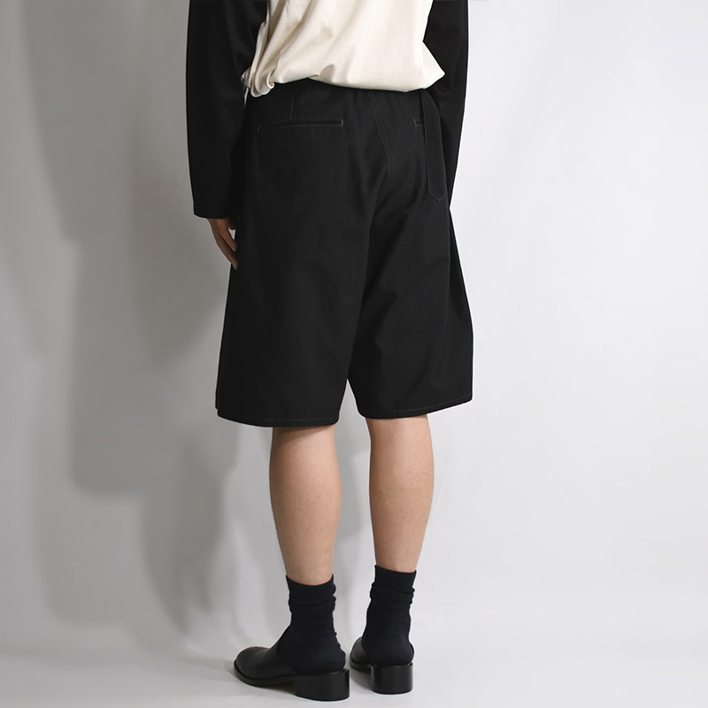 Cotton Satin Belt Shorts -BLACK-