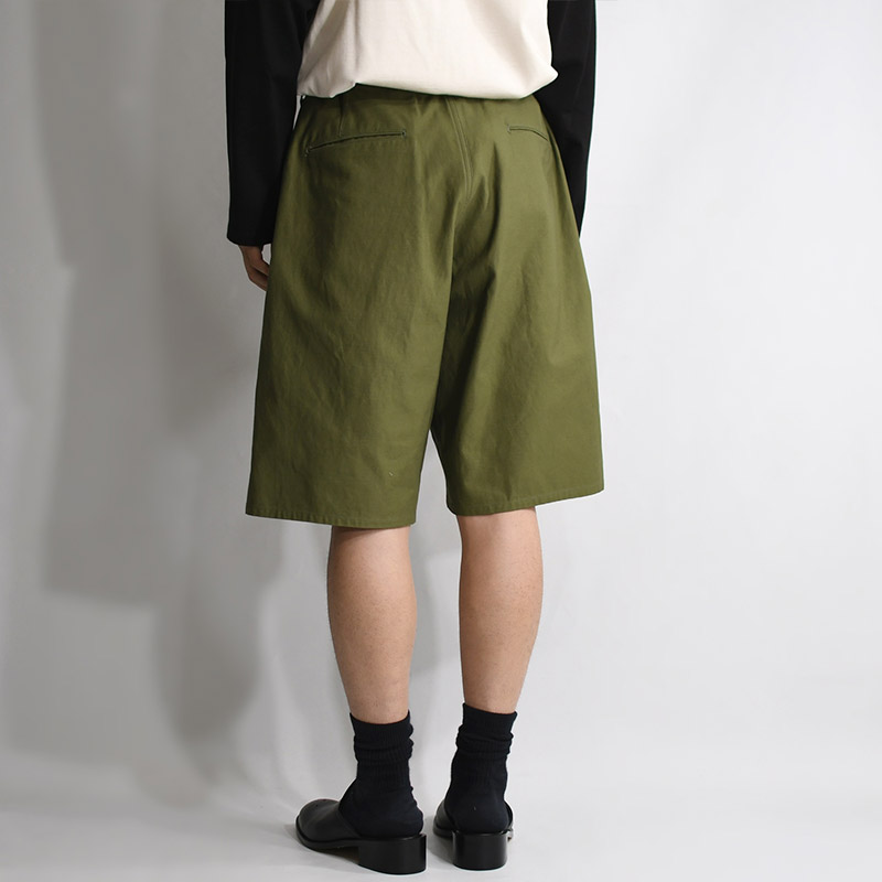 Cotton Satin Belt Shorts -OLIVE-