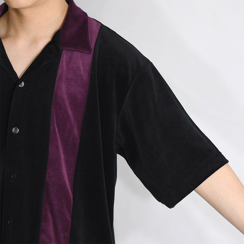 Velour Stripe Shirt -BLACK-