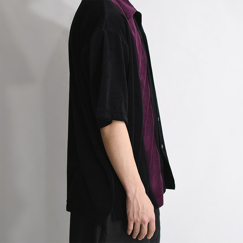Velour Stripe Shirt -BLACK-