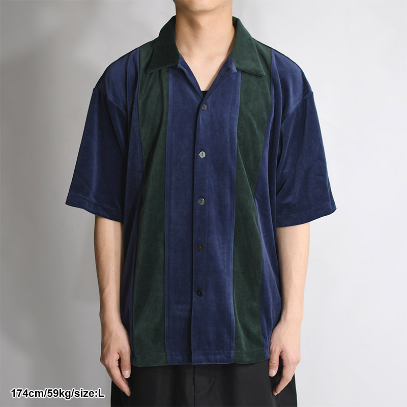 Velour Stripe Shirt -NAVY-