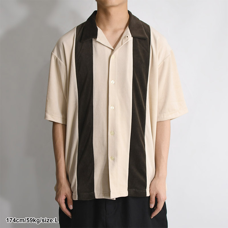 Velour Stripe Shirt -BEIGE-