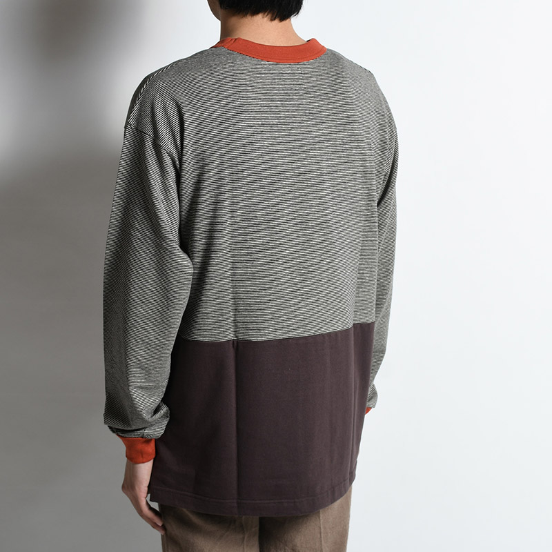 PANEL BORDER L/S T-SHIRT -RED×BROWN-