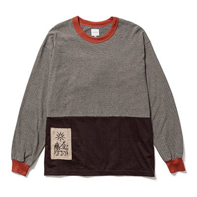 PANEL BORDER L/S T-SHIRT -RED×BROWN-