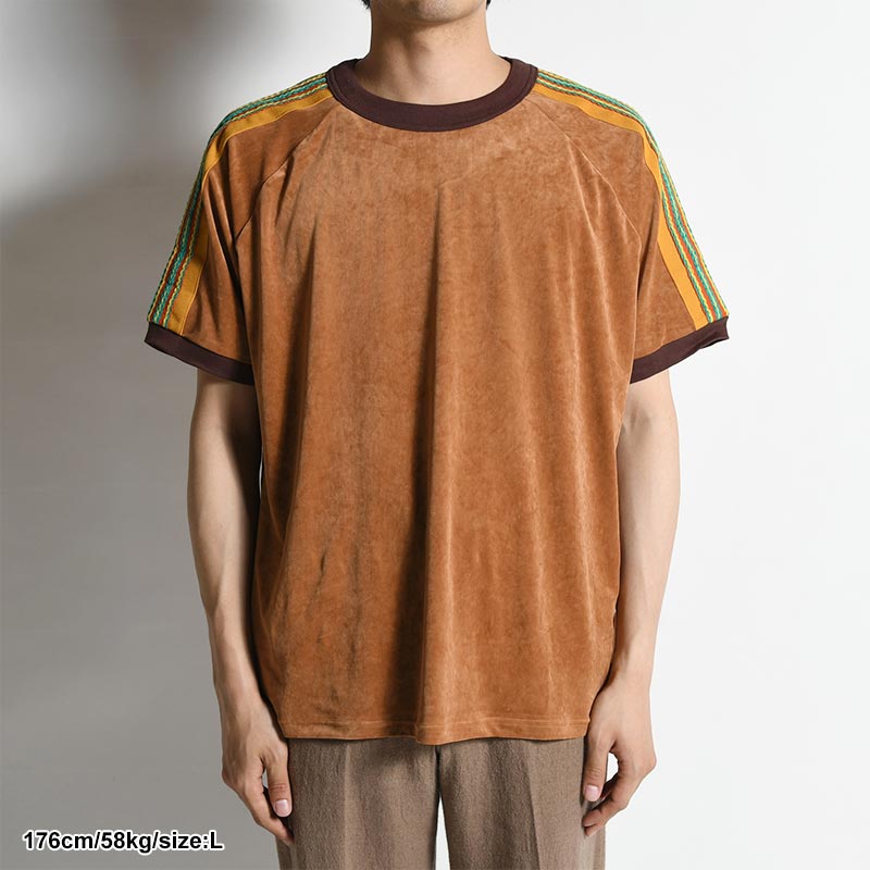 LACE TAPE VELOUR T-SHIRT -BROWN- | IN ONLINE STORE