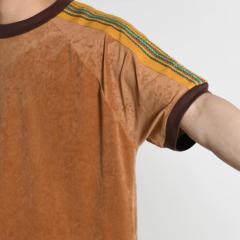 LACE TAPE VELOUR T-SHIRT -BROWN-