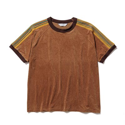 LACE TAPE VELOUR T-SHIRT -BROWN-
