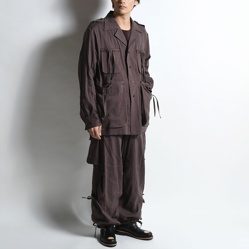 DRAWSTRING PK BUSH SHIRT -BROWN-