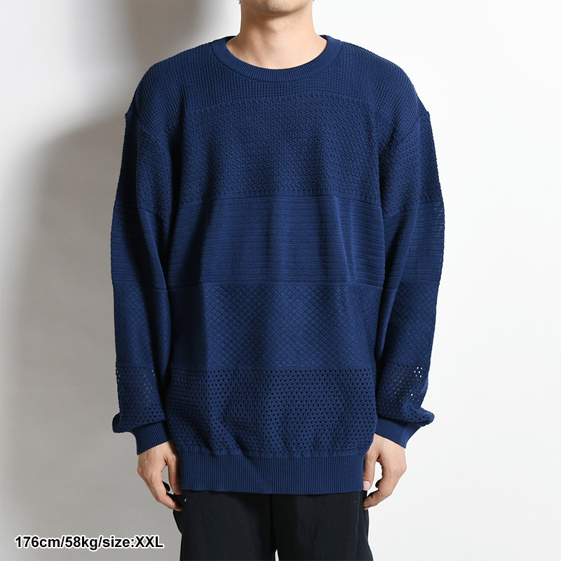 Gradient Knit Cotton Crewneck Sweater -NAVY- | IN ONLINE STORE