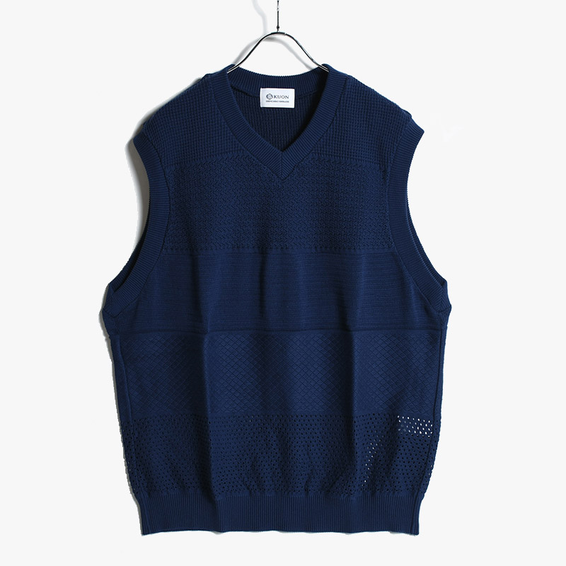 Gradient Knit Cotton V-neck Vest -NAVY- | IN ONLINE STORE
