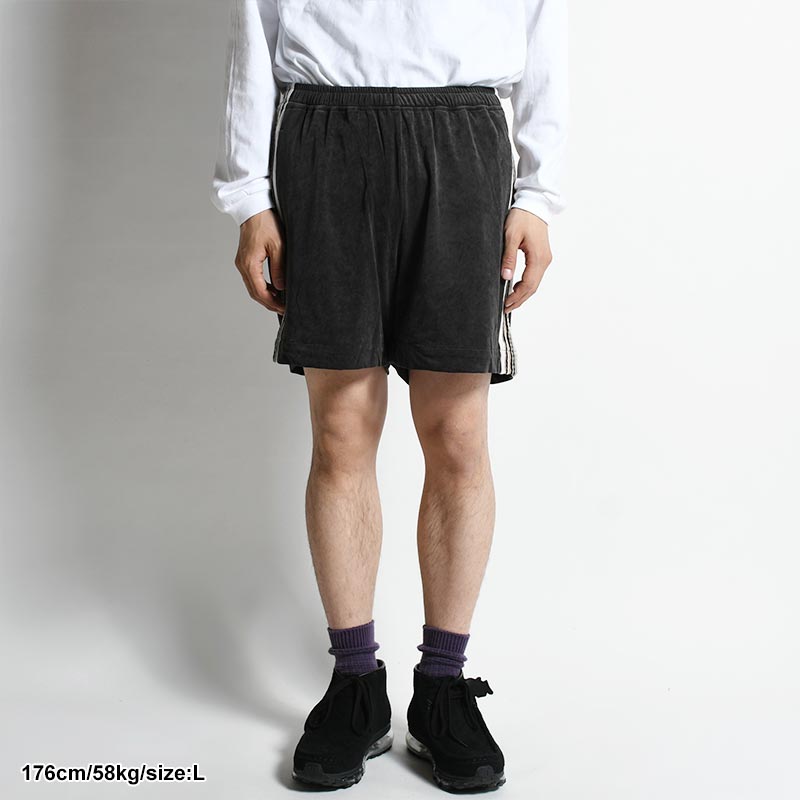 LACE TAPE VELOUR SHORTS -BLACK- | IN ONLINE STORE