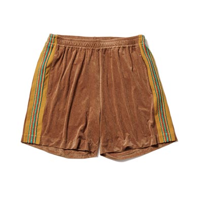 LACE TAPE VELOUR SHORTS -BROWN-