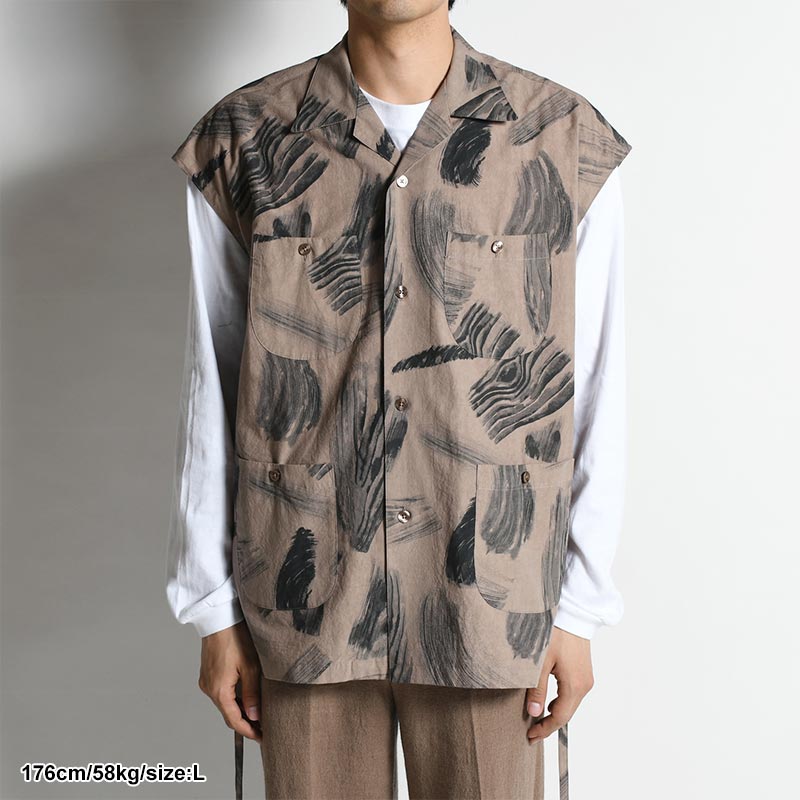 MOKUME STAMP NOSLEEVE BUSH SHIRT -BROWN- | IN ONLINE STORE