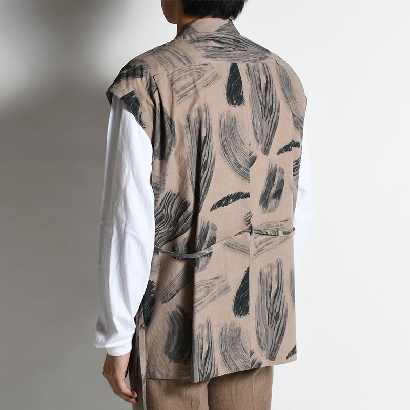 MOKUME STAMP NOSLEEVE BUSH SHIRT -BROWN-