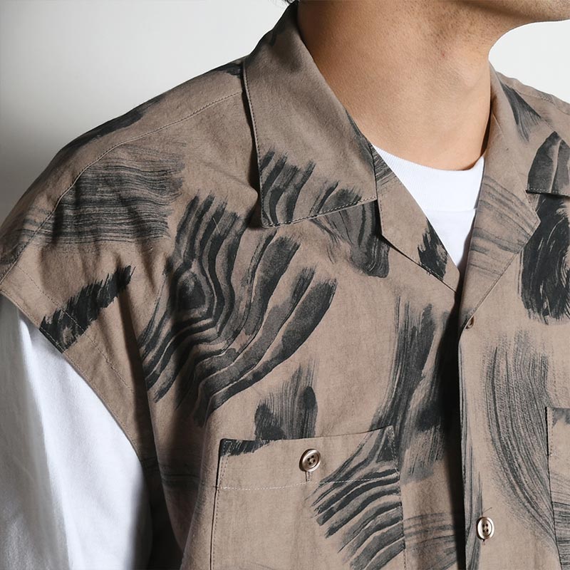 MOKUME STAMP NOSLEEVE BUSH SHIRT -BROWN- | IN ONLINE STORE