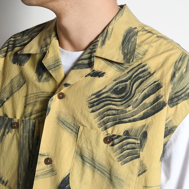 MOKUME STAMP NOSLEEVE BUSH SHIRT -MUSTARD-