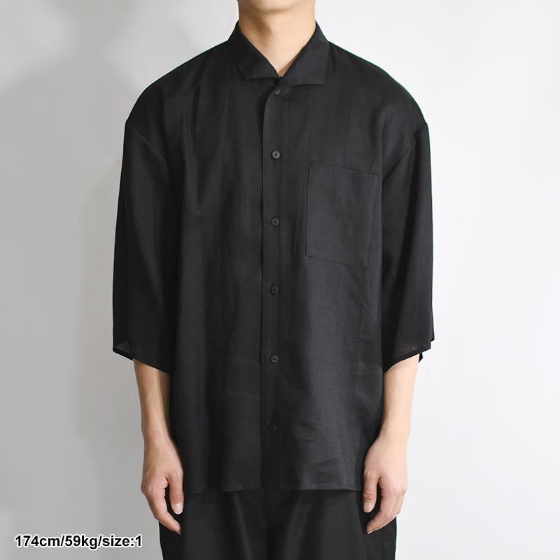 OPEN COLLAR SHIRT -BLACK-